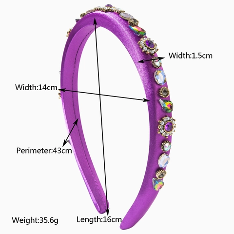 Vintage Baroque Luxurious Rhinestone Flower Satin Padded Headband Colorful Crystal Sponge Hair Band For Women Party Hair Accessory