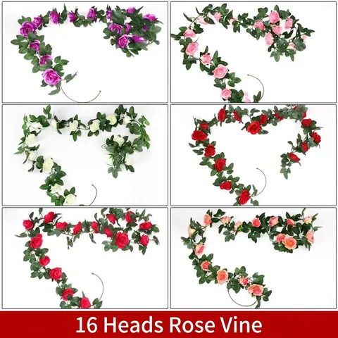 Artificial Rose Vine Satin Flower Garland Hanging Fake Foliage For Wedding Arch Home Wall Decor Simulation Flower Plant