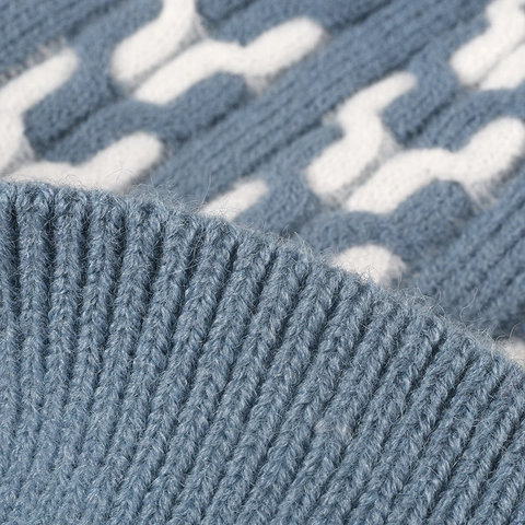 Berretto In Maglia Invernale Da Donna Con Pompon In Pelliccia Sintetica Risvolto Caldo Spesso Foderato In Pile Motivo Geometrico All'aperto