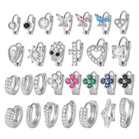 Farfalla Serpente Cuore Stella Croce Teschio Fiore Ear Cuffs Orecchini Huggie Rame Zirconia Cubica Intarsiato Punk Gotico