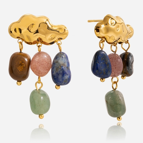 Boucles d'oreilles Nuage Vintage Acier Inoxydable Pierre Naturelle Gland Coloré Boucles d'oreilles Pour Femmes