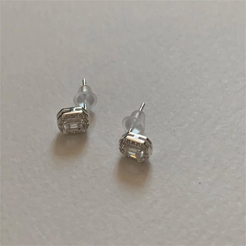 Orecchini A Lobo In Argento Sterling 925 Con Halo Di Zircone Rettangolare Stile INS Minimalista Elegante Per Donna