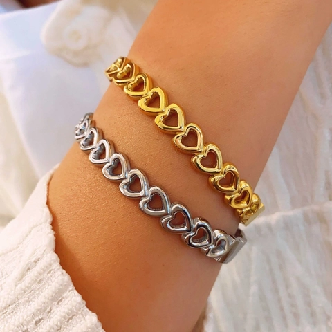 Bracciale Rigido Minimalista in Acciaio Inossidabile con Cuore Cavo Gioielli Eleganti Placcati Oro Argento per Donna