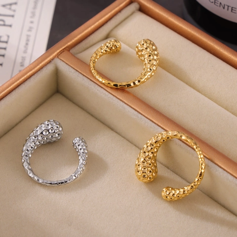 Anillo Abierto Con Textura Martillada Acero De Titanio Geométrico Asimétrico Ajustable Joyería Vintage Minimalista Mujer
