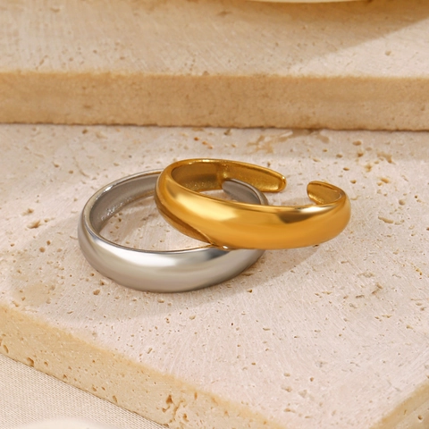 Edelstahl Offener Ring Minimalistisch Geometrisch Verstellbar Poliertes Band Schmuck Für Frauen Mode Trendy Accessoire