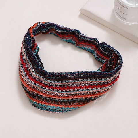 Kids Knitted Elastic Headband Bohemian Multi Color Wave Pattern Twisted Hair Band For Girls Retro Outdoor Styling