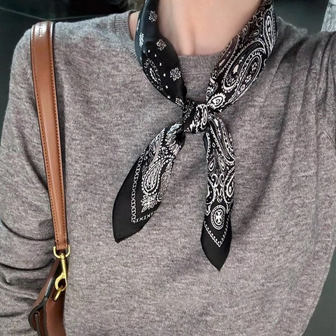 Foulard Quadrato Stampato Paisley Imitazione Raso Fascia Per Capelli Donna Vintage Fiore Foulard Collo Accessorio Borsa