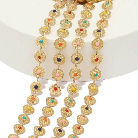 Stainless Steel Gold Plated Enamel Round Sun Charm DIY Jewelry Making Chain For Necklace Bracelet Finding Supplies