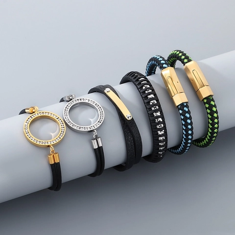 Pulsera De Cuero Trenzado Para Hombre Con Cierre Magnético De Acero Inoxidable Adorno De Escorpión Joyería