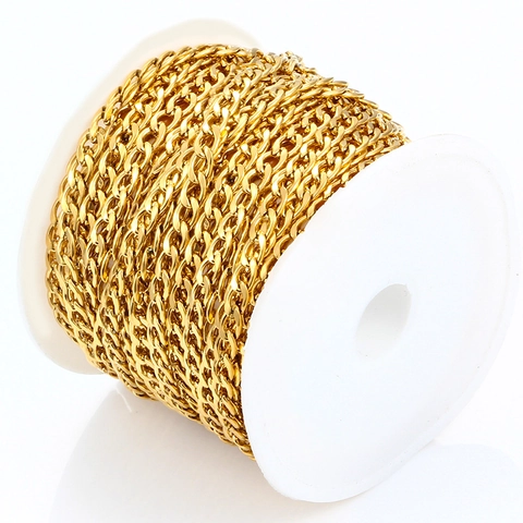 Stainless Steel Cuban NK Chain For DIY Jewelry Making Spool Vacuum Gold Plated Curb Link Necklace Bracelet Component
