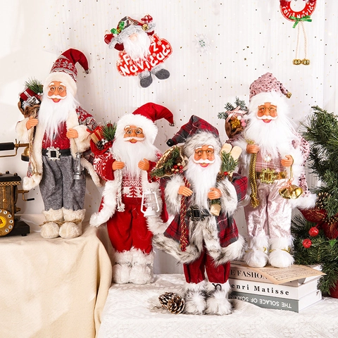 Stehende Weihnachtsmann Puppe Figur Stoff Plastik PVC Kunstfell Besatz Festliche Weihnachts Tischdekoration Ornament