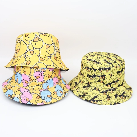 Cappello a Secchiello Con Stampa Cartone Animato Paperetta Gialla Protezione Solare Pescatore Per Estate All'aperto Donna Uomo