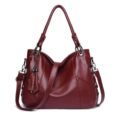 Women's Cowhide Leather Tote Bag Large Capacity Minimalist Tassel Handbag Vintage Shoulder Bag For Office Commuting Daily Use
