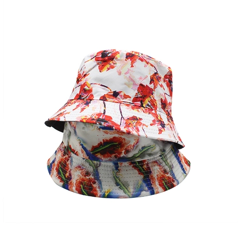 Reversible Bucket Hat Canvas Printed Abstract Pattern Sun Protection Outdoor Sun Hat For Women Foldable Basin Cap