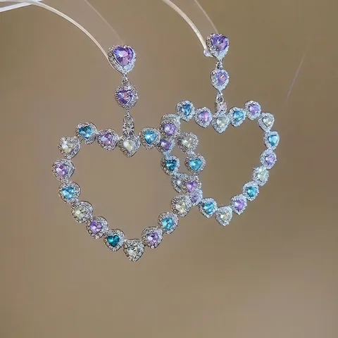 Bunte Zirkon Herz Ohrhänger Mit 925 Sterling Silber Ohrstecker Legierung Modeschmuck Für Damen