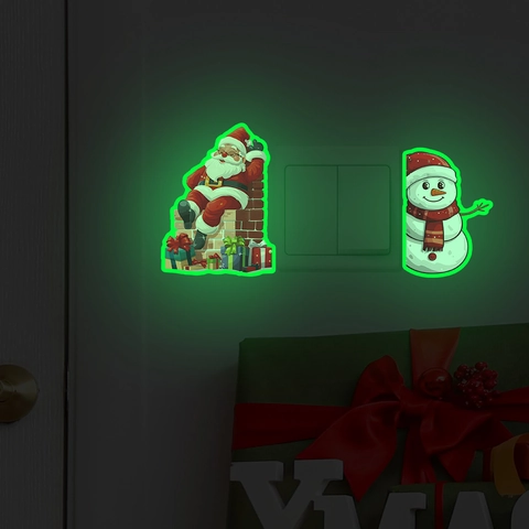 Adesivi Murali Di Natale Luminosi Al Buio Babbo Natale Pupazzo Di Neve PVC Decalcomanie Per Interruttore Casa