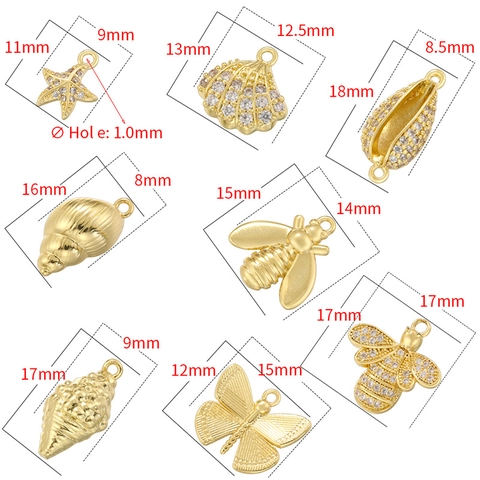 Ciondoli In Ottone Serie Oceano Stella Marina Conchiglia Ape Farfalla Zircone Incastonato Accessori Per Creazione Gioielli Fai Da Te