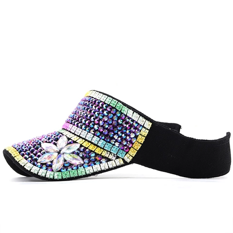 Cappello Visiera Parasole Donna Strass Colorati Lusso Fiore Cristallo Acrilico Regolabile Traspirante Berretto Spiaggia