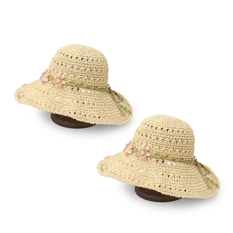 Cappello Di Paglia Da Donna Uncinetto Di Carta Tesa Larga Protezione Solare Spiaggia Estate Decorazione Floreale Cavo Traspirante