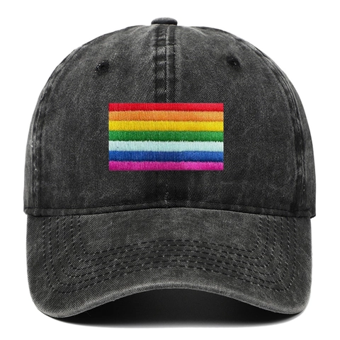 Washed Cotton Baseball Cap Mit Regenbogen Stickerei Vintage Verstellbare Sonnenhut Für Männer Und Frauen Outdoor Sport