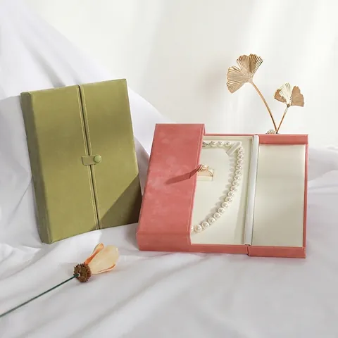Vintage Velvet Jewelry Box Double Opening Necklace Storage Case With Snap Button For Proposal Wedding Gift Octagonal Box