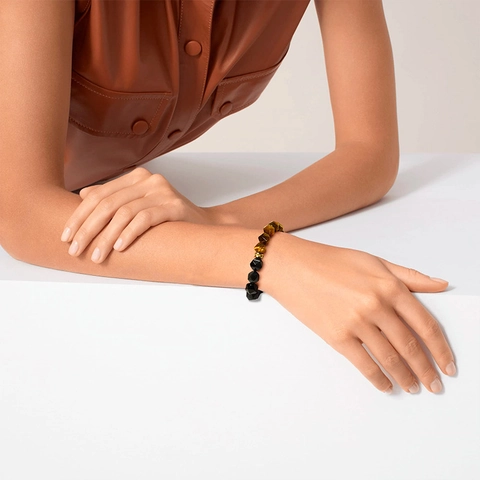 Natural Stone Faceted Beaded Bracelet Tiger Eye Obsidian Gemstone Adjustable Elastic Healing Protection Gift For Men Women
