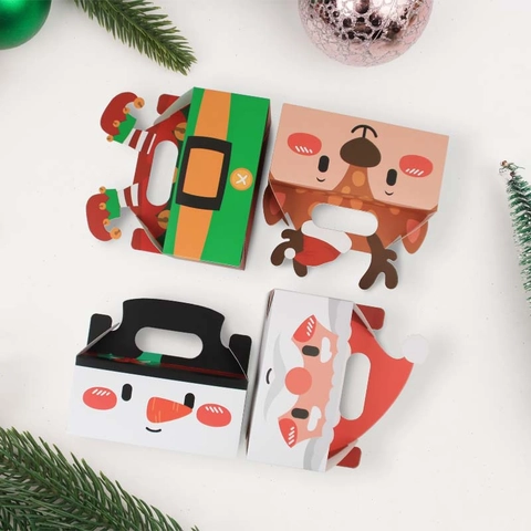Christmas Gift Boxes Paperboard Portable Handle Holiday Candy Packaging Character Santa Reindeer Snowman Foldable
