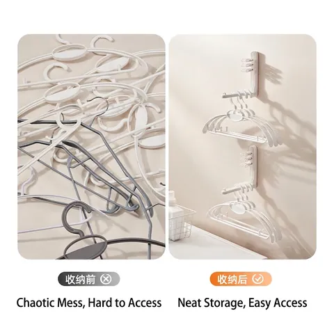 Wall Mounted Folding Clothes Hanger Storage Rack No-Drill Plastic Space Saving Organizer For Home Bathroom Laundry Room White