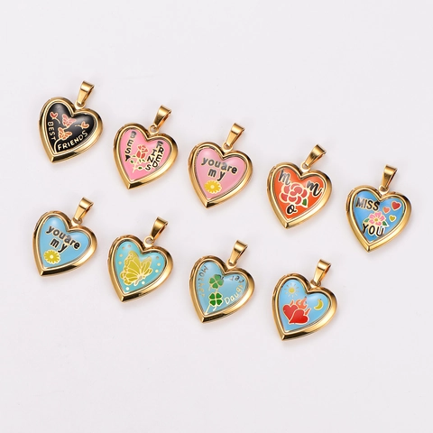 Heart Locket Necklace Stainless Steel 18K Gold Plated Enamel Rose Photo Frame Pendant For Women Mom Daughter