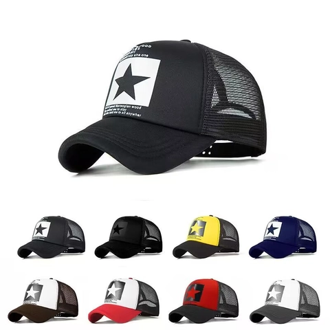 Casquette Trucker Unisexe en Polyester avec Maille Brodé Style Coréen Imprimé Étoile Respirant Protection Solaire Casquette de Baseball Outdoor Casual Sport