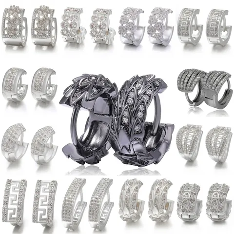 Pendientes Huggie Hoop Cobre Zirconia Micro Pave Geométrico Corazón Patrón Griego Joyería Moda Mujeres