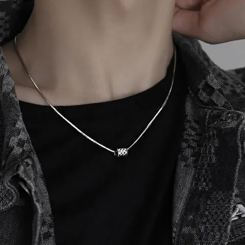 Collana Con Pendente A Scacchiera Acciaio Al Titanio Argento Catena A Serpente Gioielli Streetwear Per Uomo Donna