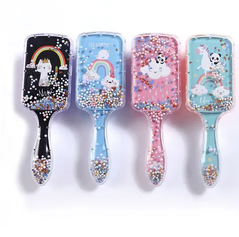 Kids Cartoon Detangling Hairbrush Plastic Air Cushion Scalp Massage Comb With Liquid Glitter Quicksand For Girls