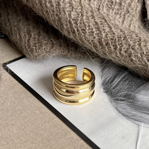 925 Sterling Silver Ring Wide Band Irregular Wave Multi-layer Open Adjustable Minimalist Fashion Jewelry For Women