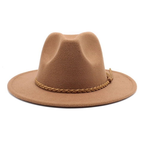 Vintage Wool Felt Fedora Hat Wide Brim Jazz Cap With Braided Leather Band Tassel Retro Unisex Winter Autumn Hat