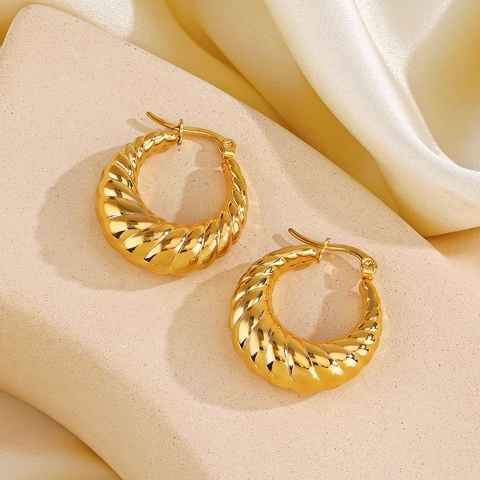 Orecchini A Cerchio Intrecciati Acciaio Inossidabile Placcato Oro 18K Cavi Stile Croissant Gioielli Di Moda Donna