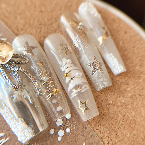 Christmas Nail Art Stickers 3D Relief Gold Silver Snowflake Elk Tree Patterns Self Adhesive Holiday DIY Manicure Decor