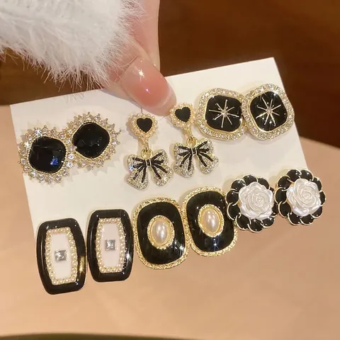Orecchini Vintage Künstliche Perle Sintetiche E Strass Smalto Camelia Fiocco Gioielli Geometrici Con Perno In Argento Donna Elegante