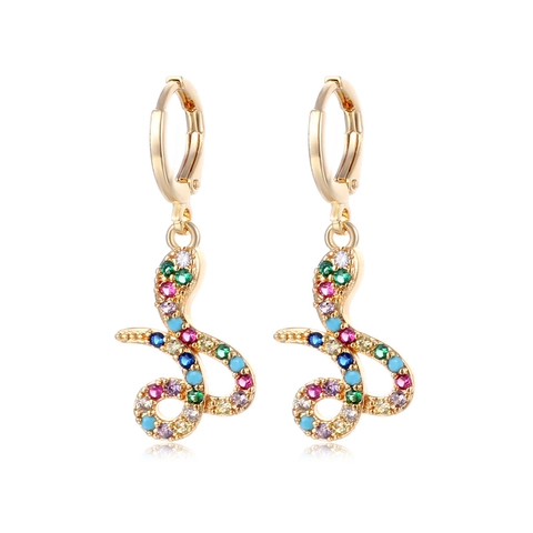 Schlangen-Ohrringe Mit Bunten Zirkonia Kupfer 18K Vergoldet Und Silber-Ohrstecker Für Damen