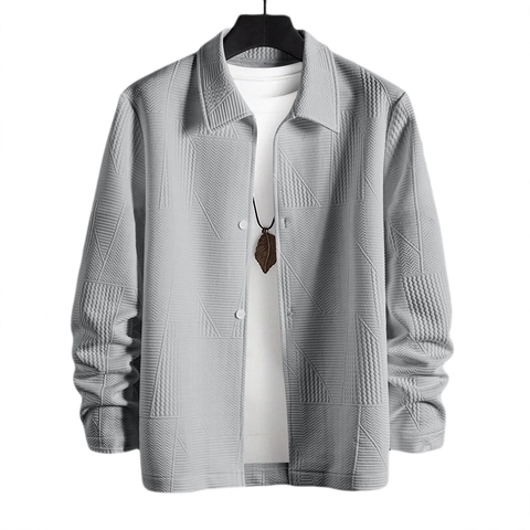 Veste Décontractée Pour Hommes Jacquard Texturé Manches Longues Revers Simple Boutonnage Couleur Unie Mode