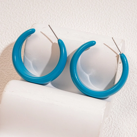Orecchini A Cerchio A Forma Di C In Acrilico Retro Geometrici Tondi Lisci Gioielli Con Silver Earring Post Per Donne Stile Vintage