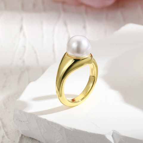 Vintage Barok Kunstparel Open Ring Voor Dames Verstelbaar Koper 18K Verguld Zirkoon Elegante Mode Sieraden Cadeau