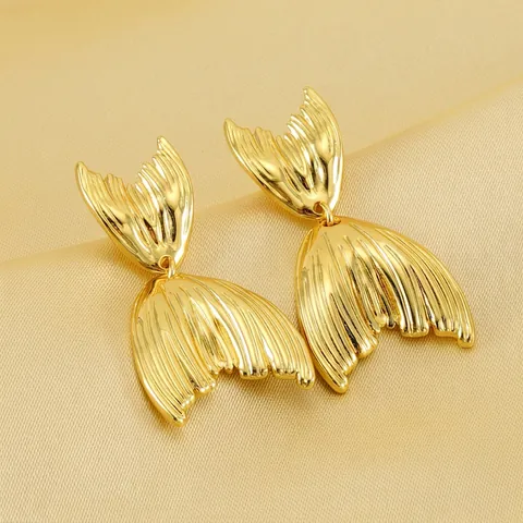 Fishtail Dangle Earrings 18K Gold Plated Stainless Steel Mermaid Tail Retro Elegant Jewelry For Women