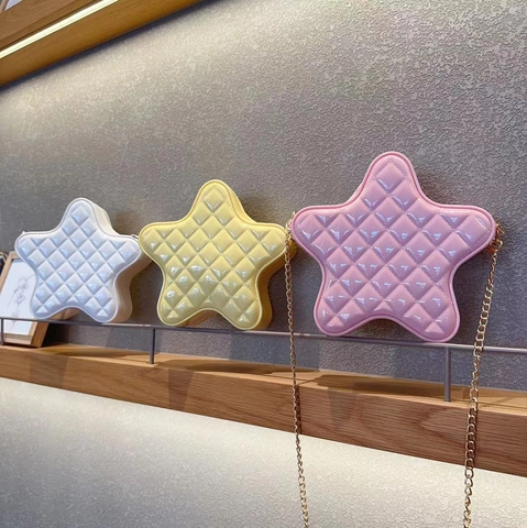 Sternform Umhängetasche Gestepptes Lackleder PVC Kettengurt Kleine Schultertasche Mode Süß Mädchen
