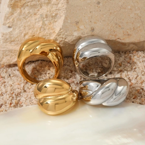 Geometric Twisted Chunky Ring For Women Stainless Steel Irregular Bold Minimalist Statement Jewelry High Shine Polished