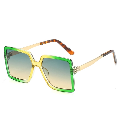 Lunettes De Soleil Carrées Surdimensionnées Protection UV400 Verres Dégradés Monture PC Branches Métalliques Strass