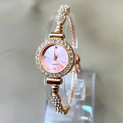 Fashion Luxury Rhinestone Women Bracelet Watch Alloy Quartz Analog Wristwatch Elegant Multi Color Jewelry Watch For Lady