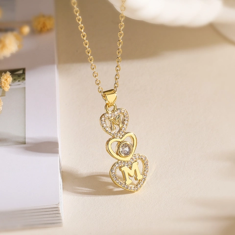 Fashion Copper Gold Plated Heart Star Mushroom Zirconia Pendant Necklace For Women Mom Love Letter Chain Choker Jewelry