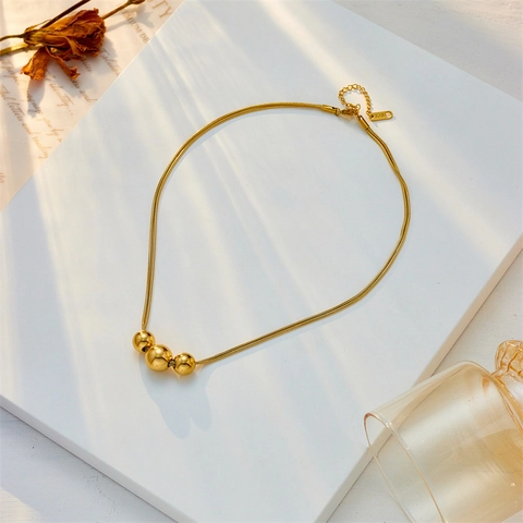 Collana A Catena Di Serpente In Acciaio Al Titanio Con Pendenti A Sfera In Oro Lucidato Gioielli Geometrici Da Donna