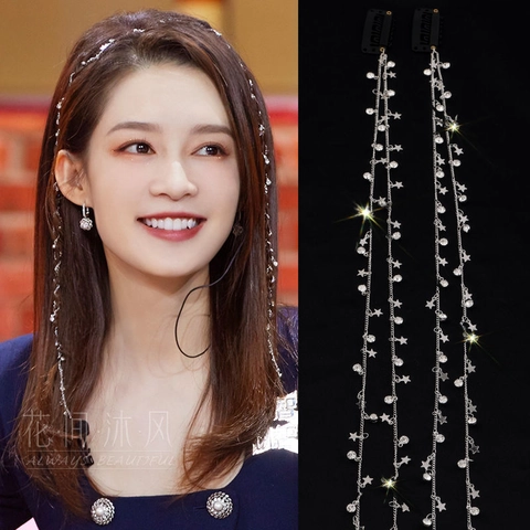 Funkelnde Strass Stern Haar Flechtkette Legierung Lange Quaste Haarklammer Schmuck Damen Zöpfe Pferdeschwanz Party Accessoire